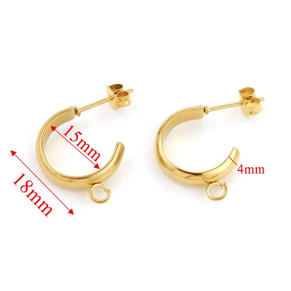10pcs Stainless Steel Chunky Hoop Earrings Open C Shape Earring with Loop Round Ear Post for DIY Jewelry Making Accessories