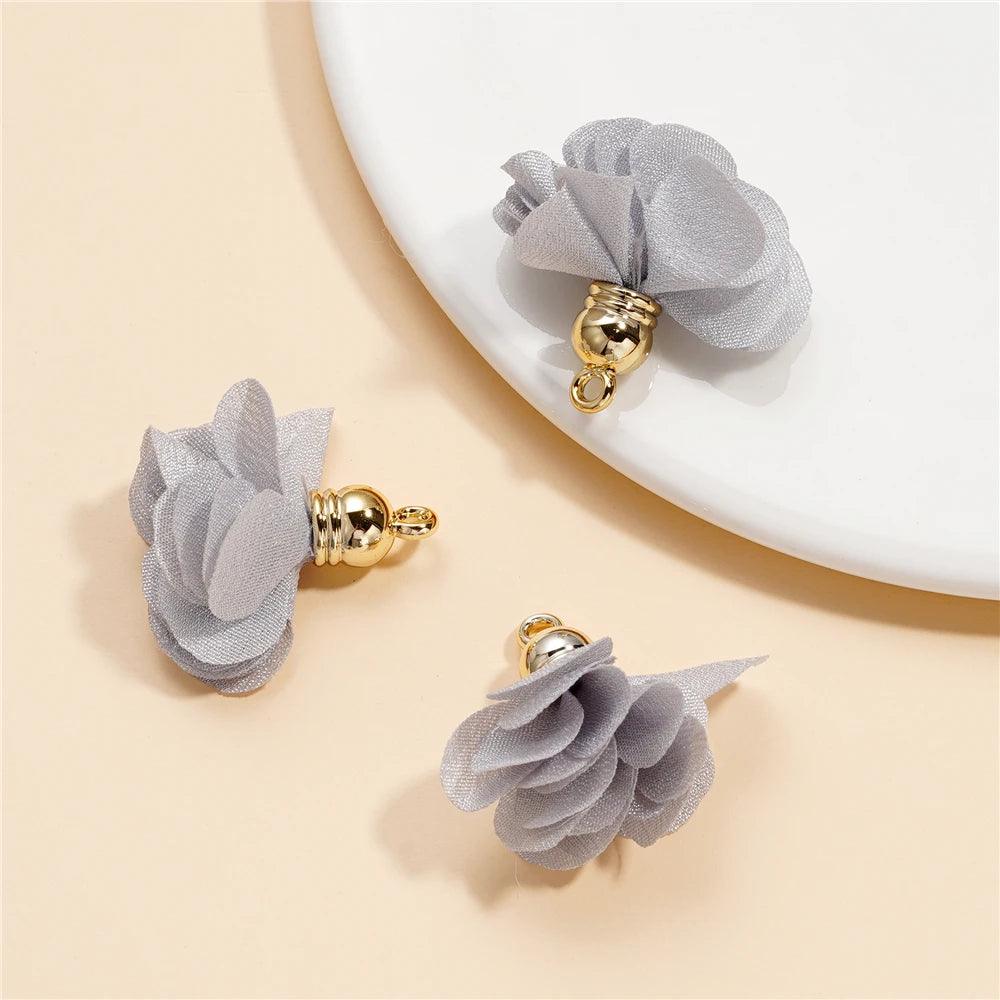 10Pcs/Lot Fabric Flower Tassel Pendants for Jewelry Making DIY Bracelet Earring Tassel Keychain Earring Making Accessories