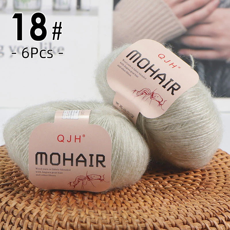 6PCS Soft Mohair Yarn Knitting Angora Yarn for DIY Projects Fluffy Lace Yarn for Sweaters Scarves and Shawls 25g Each