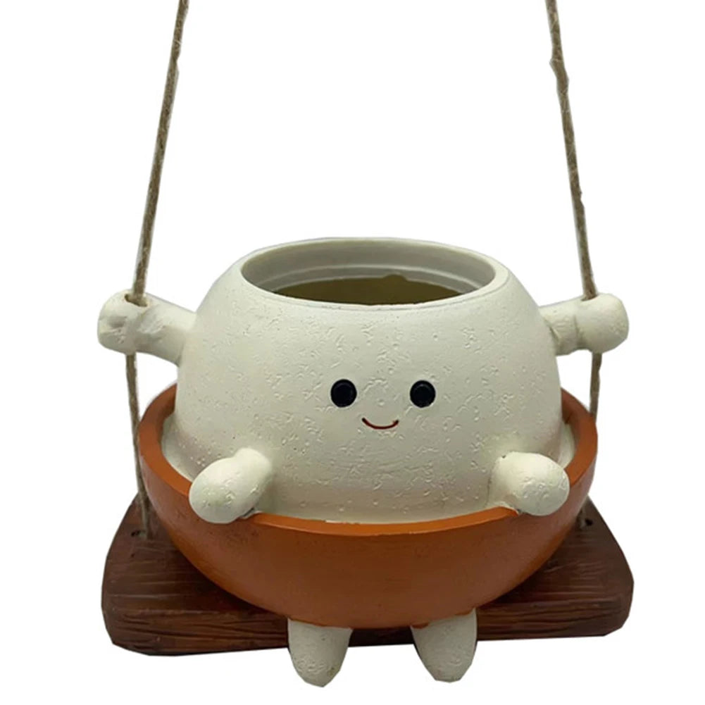 Chair/Swing Smile Face Planter Resin Hanging Cute Head Planters Creative Wall Hanging Head Planter Home Garden Patio Accessories