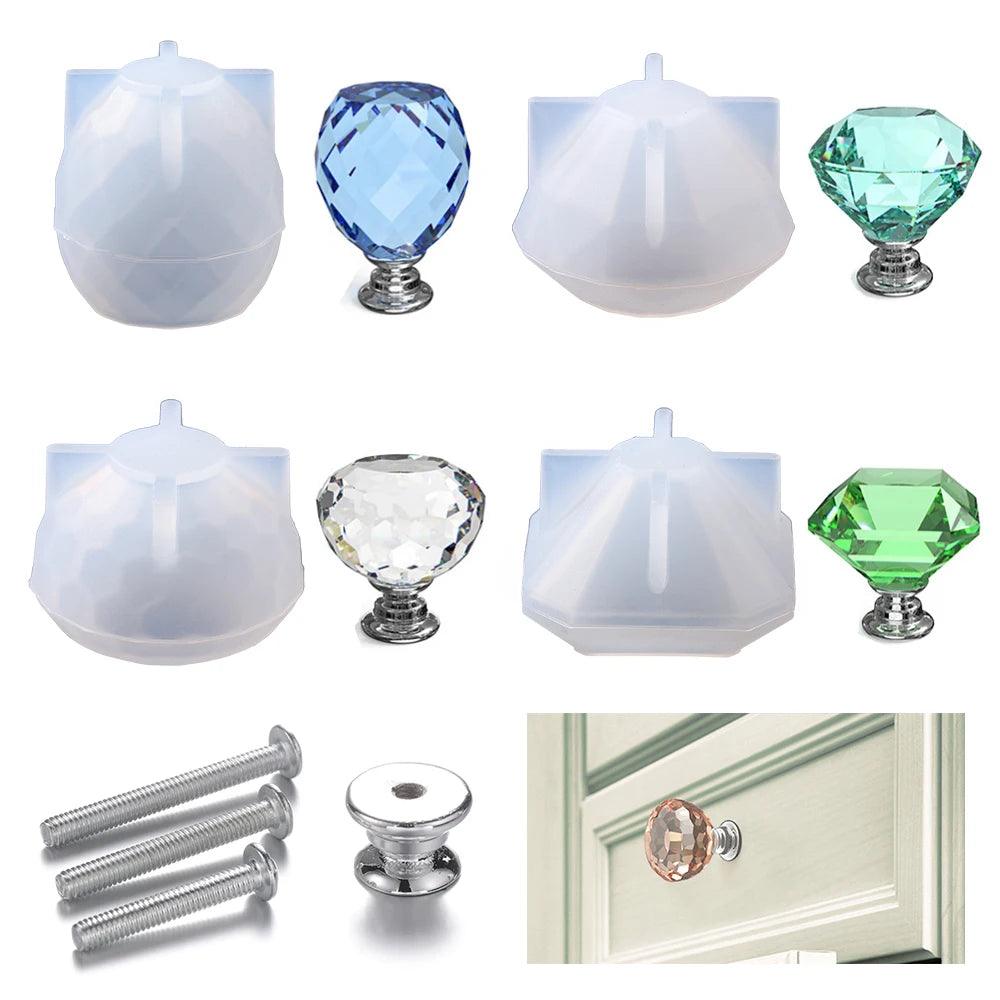 Drawer Handle Silicone Mold Diamond Dresser Crystal Pull Knobs Epoxy Resin Mold for Dresser Drawer Kitchen Bathroom Cabinet