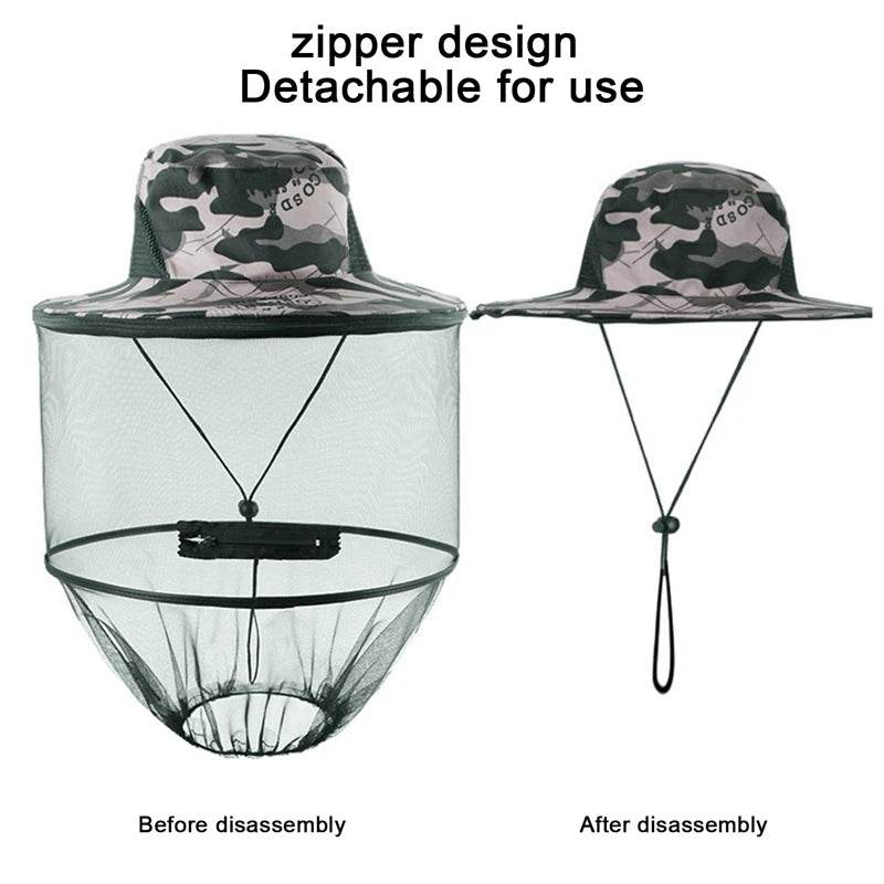 Camouflage Anti Mosquito Bee Hat With Net Mesh Head Fisherman Beekeeping Cover Protect Hat Face Beekeeping Mask Outdoor Camping