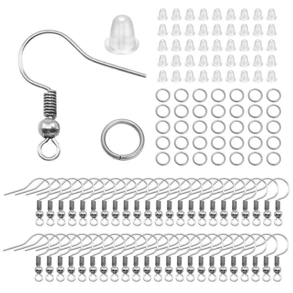 300pcs Earring Making Kit with Jump Rings and Clear Rubber Earring Backs, DIY Jewelry Making Hypoallergenic Earring Hooks