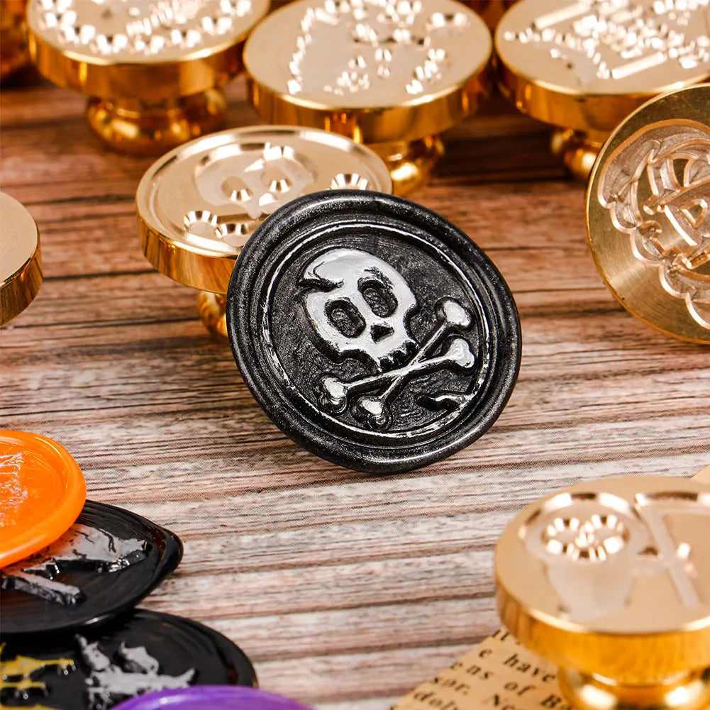 Hot Sale 25mm Happy Halloween Wax Seal Stamps Witch Broom Skull Bat Pumpkin Sealing Stamp head For Halloween Scrapbooking