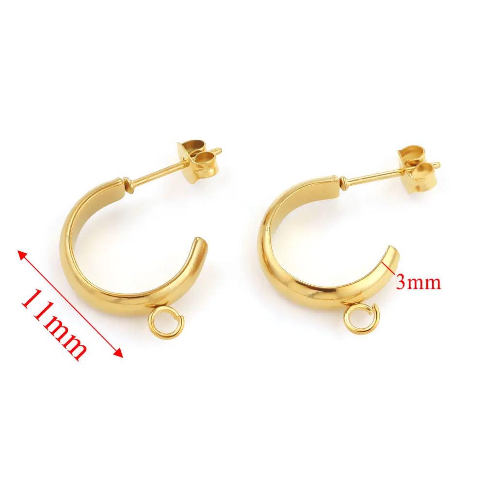 10pcs Stainless Steel Chunky Hoop Earrings Open C Shape Earring with Loop Round Ear Post for DIY Jewelry Making Accessories