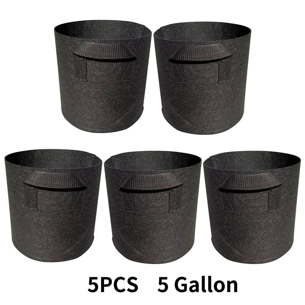 5-Pack Grow Bags/Aeration Fabric Pots with Handles(Available Capacities: 3 Gallon，4 Gallon, 5 Gallon, 7 Gallon, 30 Gallon)