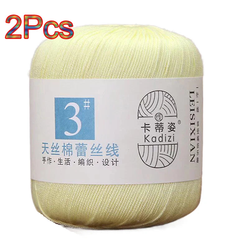 100% Mercerized Cotton Lace Yarn Threads for Crochet and Knitting - 2Pcs Embroidery Craft Set