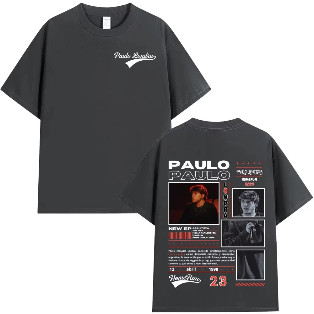 Trend Rapper Paulo Londra Homerun Album T-shirts Mens Women Fashion Hip Hop Oversized T Shirt Casual Cotton Short Sleeve T-shirt