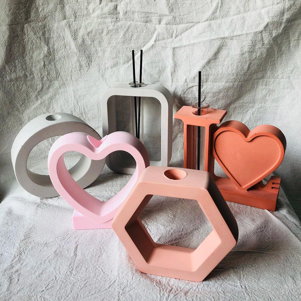 1pc Heart-shaped Hydroponic Plant Test Tube Silicone Mold Oval Water Plant Vessel Mold Aroma Stick Storage Vase Plaster Mold