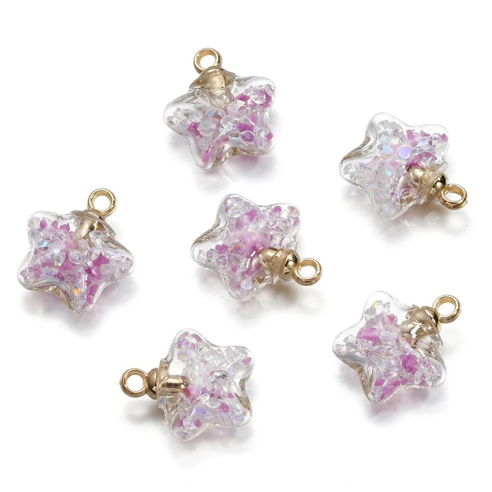 10Pcs 17x19mm Luminous Quicksand Beads Five-pointed Star Charms Pendants Ornaments for Necklace Earrings DIY Jewelry Making