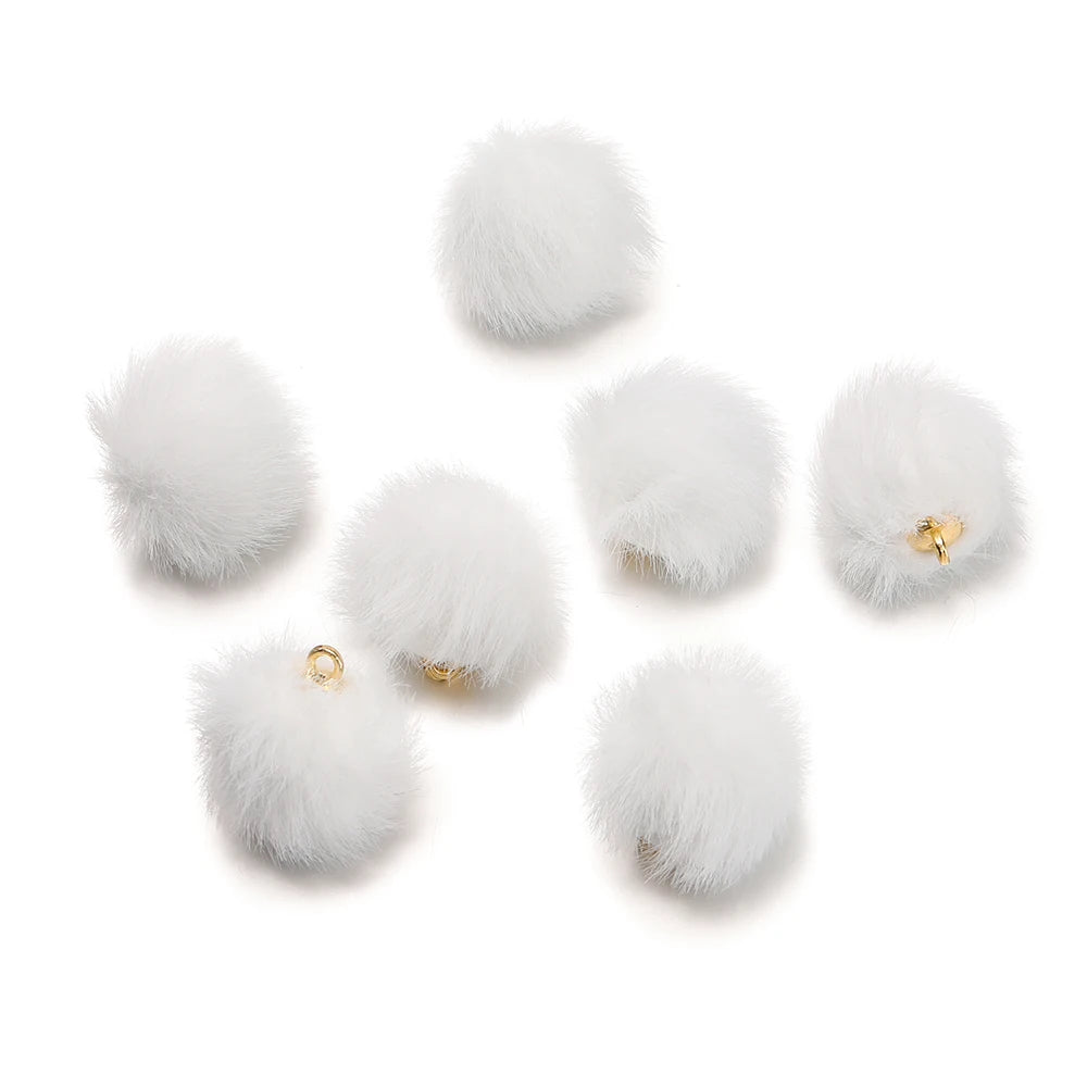 10pcs 17mm Plush Fur Covered Ball Beads Charms Pompom Beads Pendant for DIY Earring Bag Keychain Pendant Jewelry Making Supplies