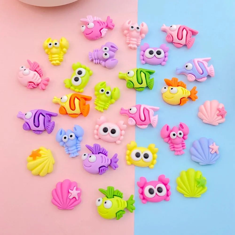 10Pcs New Mini Kawaii Cartoon crab, lobster, shell seafood series Resin Scrapbook Diy Jewelry Children Gift Hairpin Accessories