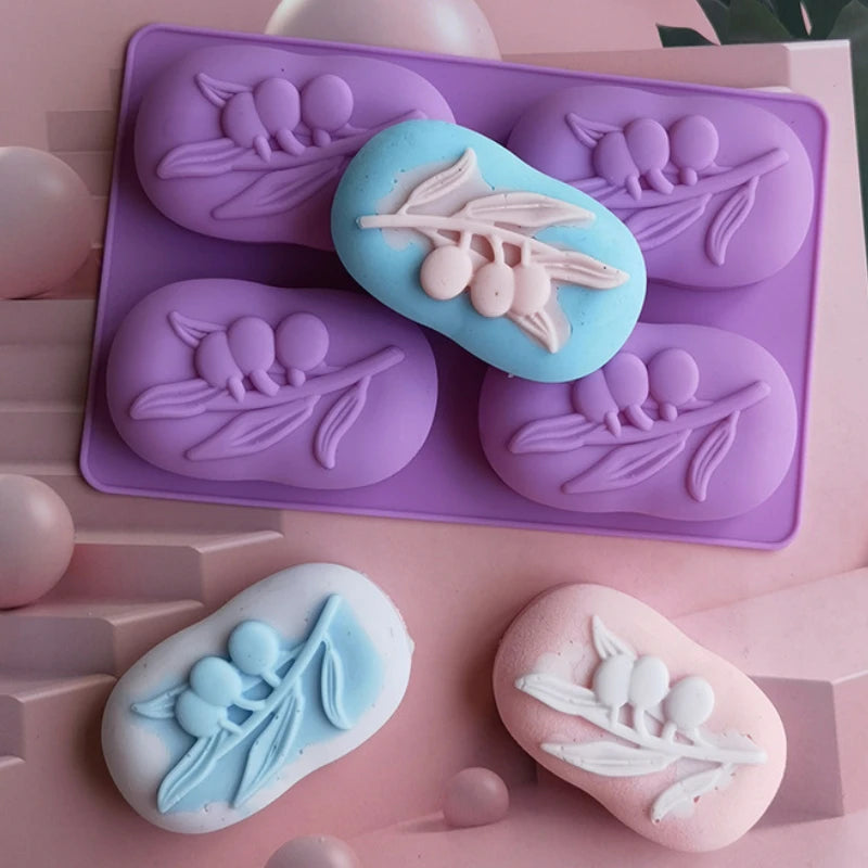 4 Cavities Oval Olive Tree Silicone Soap Mold DIY Soap Making Kits Handmade Cake Candle Mold Gifts Craft Supplies Home Decor