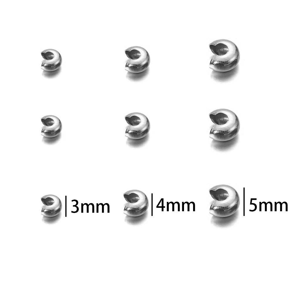 50pcs Gold Color Stainless Steel End Crimp Beads Cover Dia 2 3 4mm Loose Big Hole Spacer Stopper Beads For Diy Jewelry Making