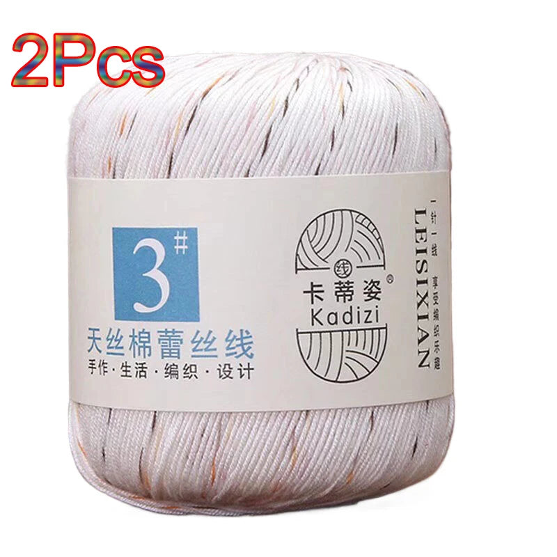 100% Mercerized Cotton Lace Yarn Threads for Crochet and Knitting - 2Pcs Embroidery Craft Set