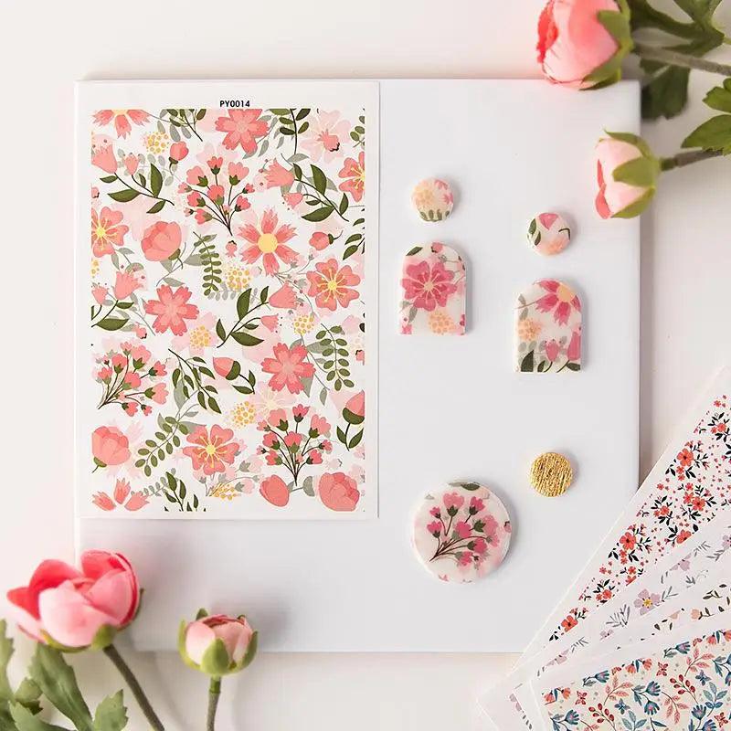 Painted Soft Ceramic Earrings Water Transfer Paper Small And Niche Flowers Handmade Clay Water Soluble Clay Disposable Stickers
