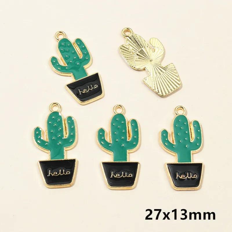 10pcs Enamel Cactus Flower Plant Charms Pendant for Jewelry Making Supplies Oil DIY Necklace Earrings Findings Accessories