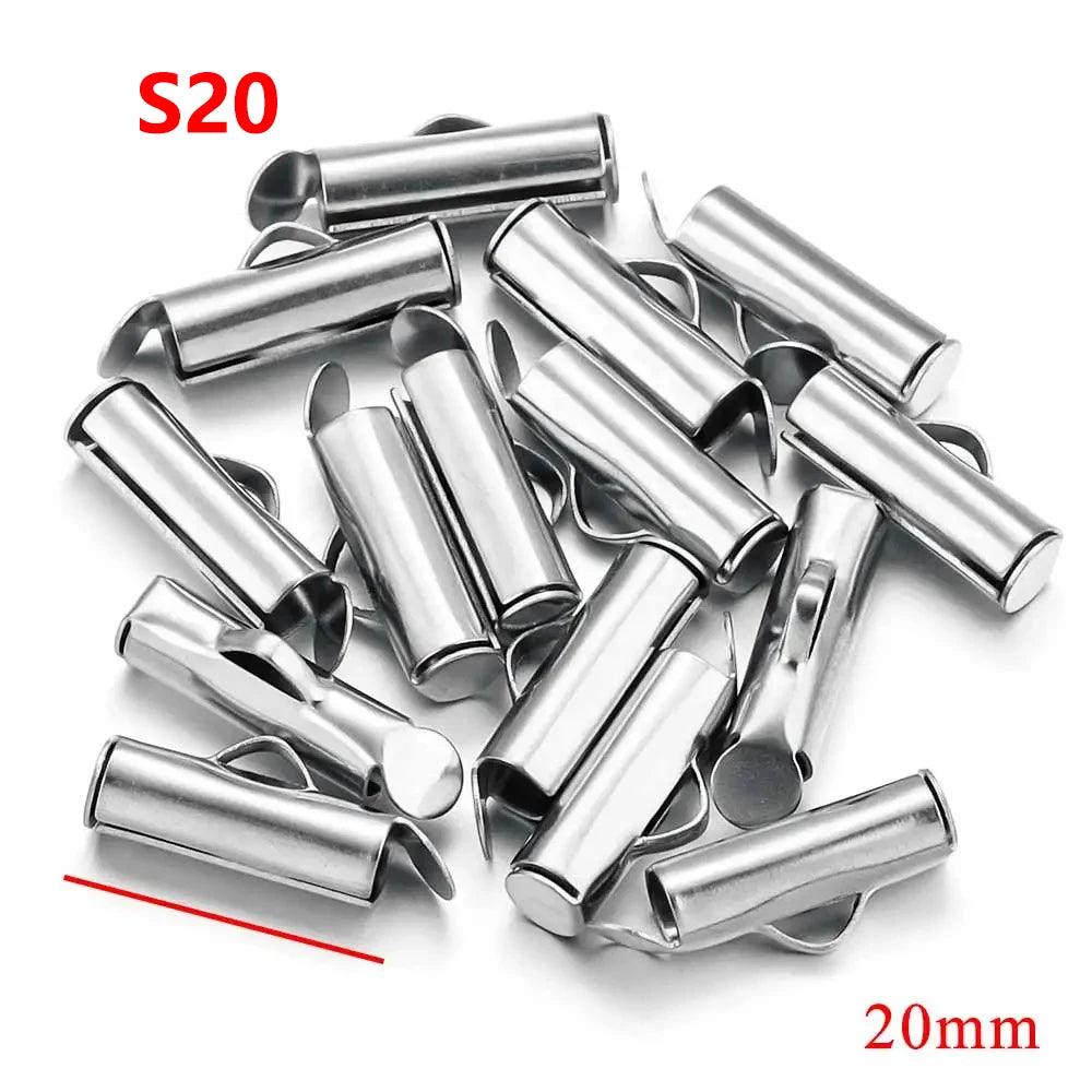 20pcs Stainless Steel Gold Plated Crimp End Beads Slide Chain Clasp Tube Slider Connector for DIY Bracelet Crafts Jewelry Making