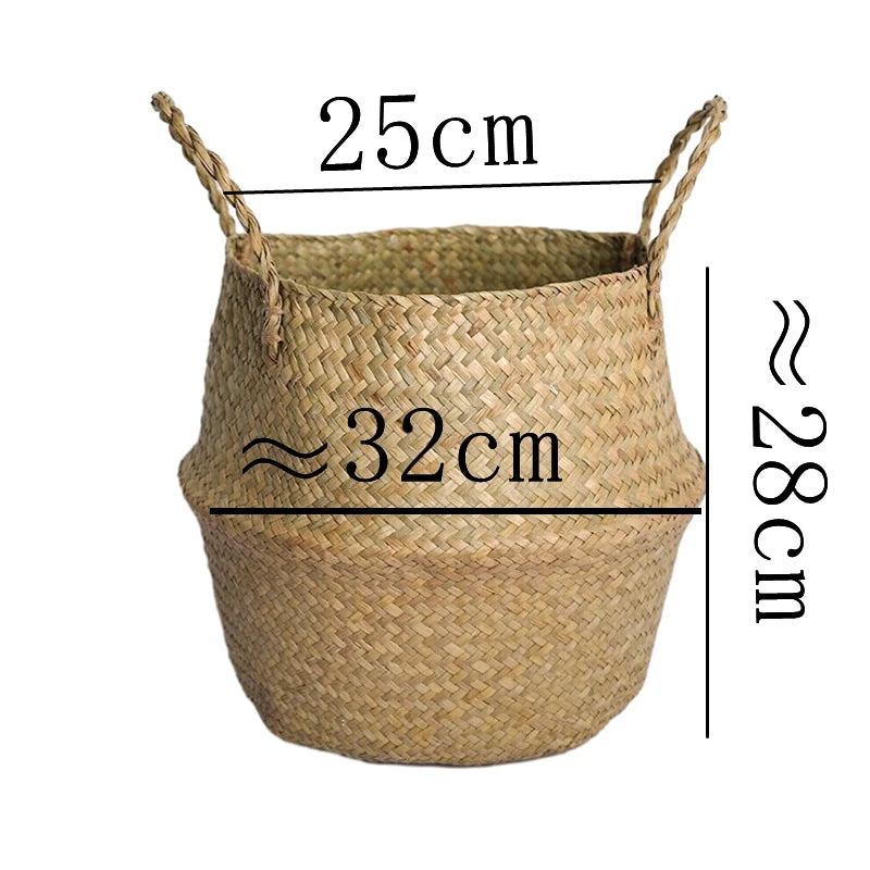 Nordic style flower pot woven seagrass basket household goods straw storage basket folding straw flower basket