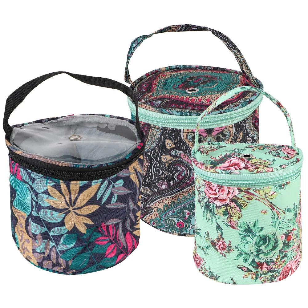 Knitting Projects Organizer for Yarns Sewing Needles Handbag Round Bowl Crafts Tote Yarn Storage Bags with Zipper Sewing Bag