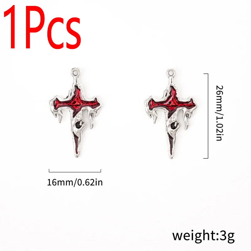 1Pc Mixed Gothic Jewelry Combination Imitation Enamel Irregular Cross and Coffin Cross Pendant Necklace Bracelet Earrings Jewel