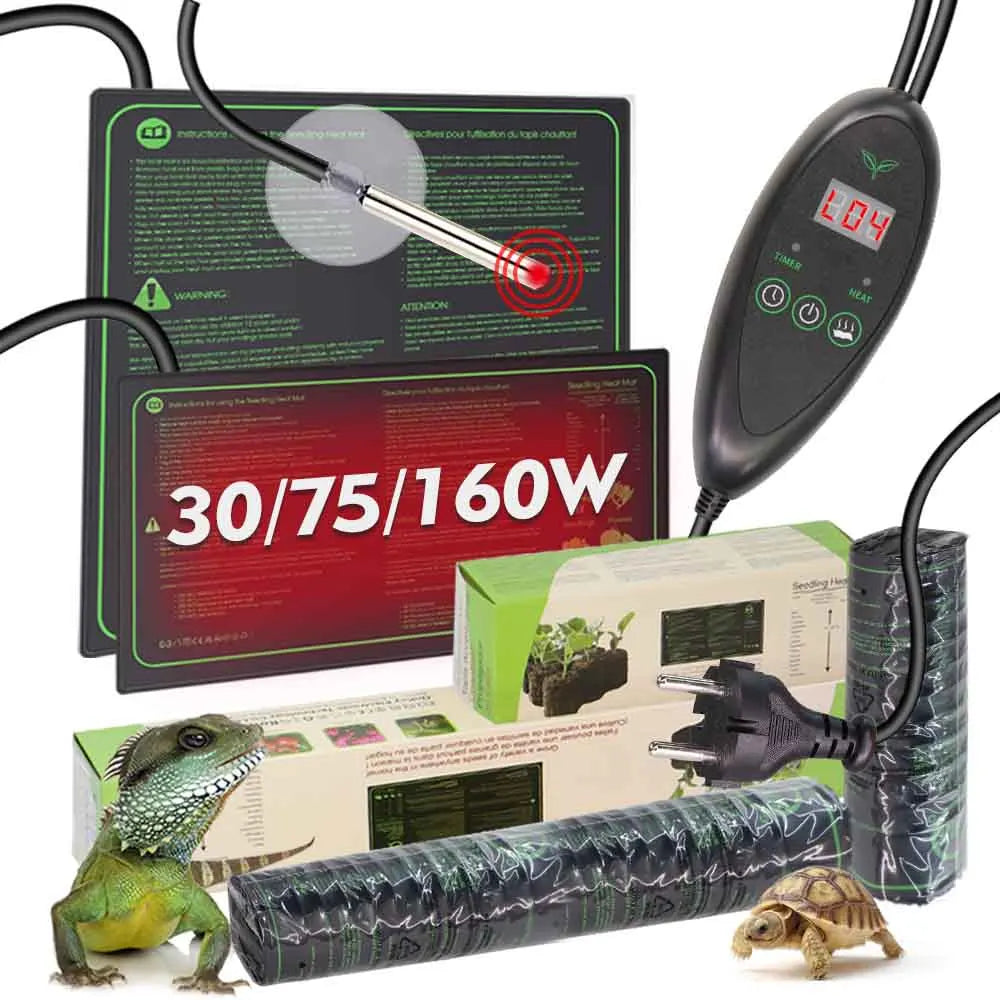 30/75/160W PVC Timing Reptile Heat Mat with Temperature Control Greenhouse Indoor Garden Waterproof Heating Pad Seedling Heater