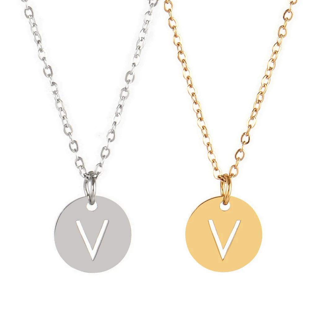 Stainless Steel A-Z 26 Initials Name Necklace Alphabet Round Pendant Letter Necklaces For Women Choker Jewelry Gifts Wholesale