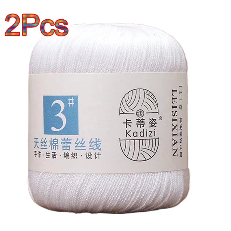 100% Mercerized Cotton Lace Yarn Threads for Crochet and Knitting - 2Pcs Embroidery Craft Set