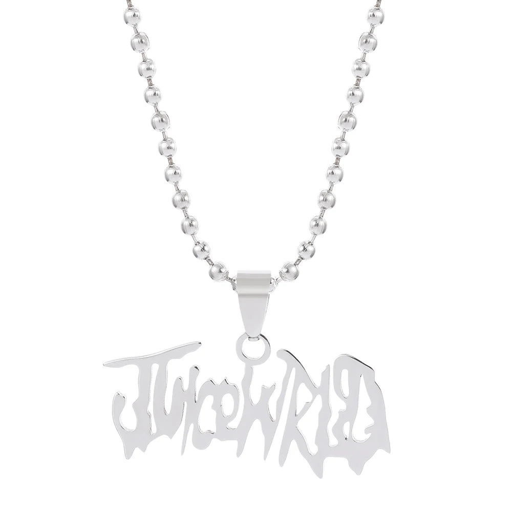 Punk Art Design Letter JUICEWrld Necklace Hip Hop Rapper Beads Chain Stainless Steel Pendant Necklaces Jewelry Accessories