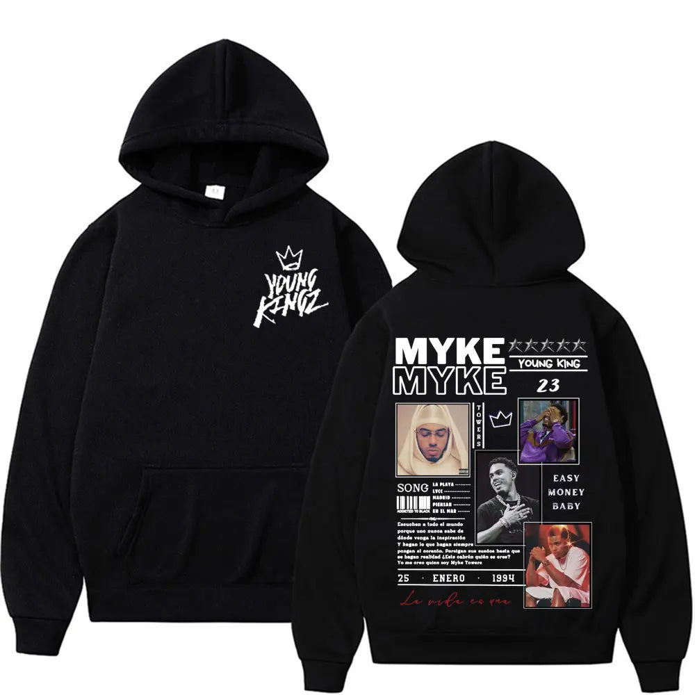Rapper Myke Towers New Album Cover Hoodies Mens Women Harajuku Y2k Fashion Hip Hop Sweatshirts Casual Oversized Hoodie Pullovers