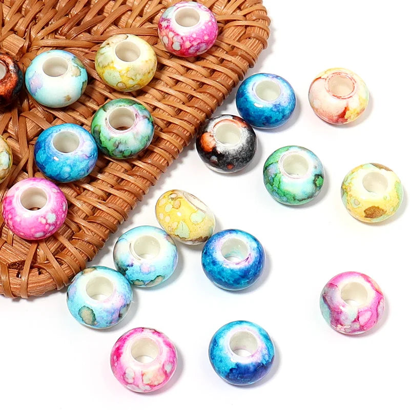 30pcs Acrylic Cracked Flower Round Bead 14mm Colorful Imitation Ceramic Loose Beads for Jewelry Making DIY Bracelets Necklace