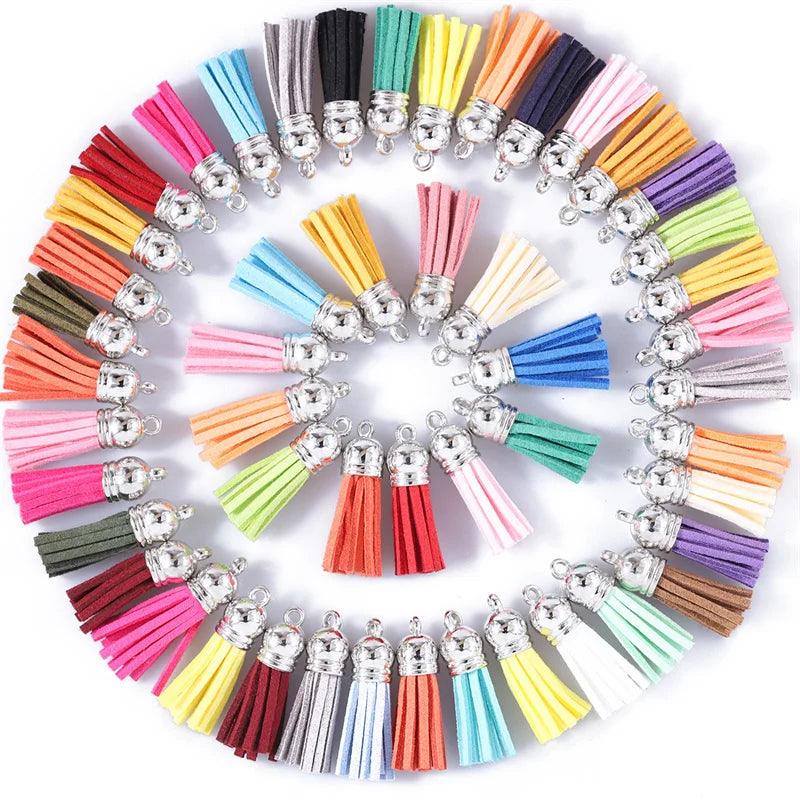 10pcs/20pcs 36mm Leather Tassel Charms Silver Color Cap Earring Keychain Pendant Straps Suede Tassels Diy Jewelry Accessories