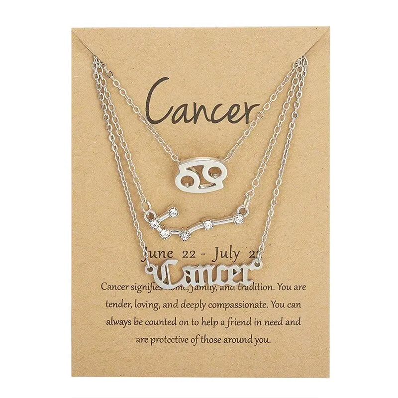 3Pcs 12 Zodiac Sign Necklace Set For Women Constellation Pendant Gold Silver Color Chain Female Birthday Jewelry With Cardboard