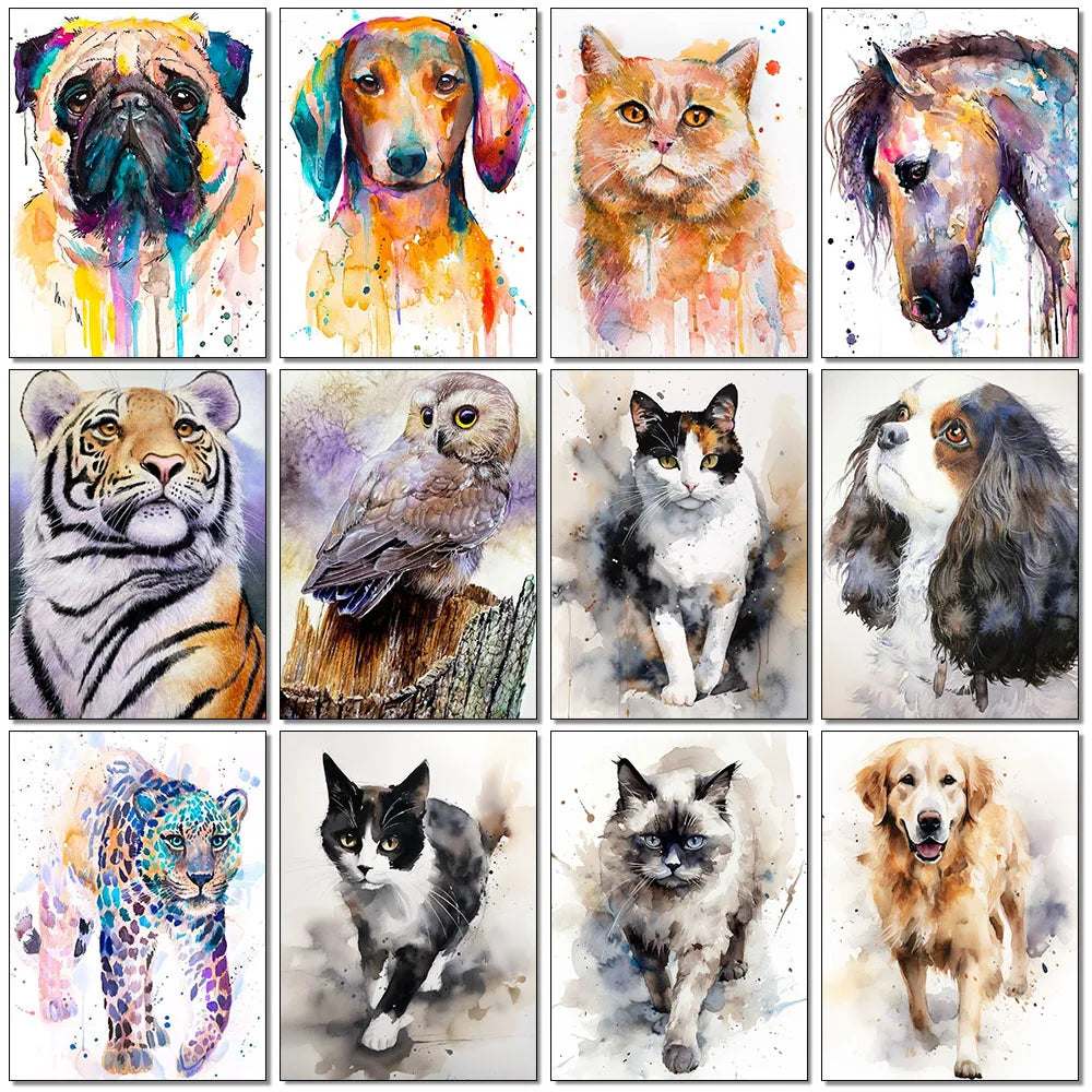 QIZITENG 5D DIY Diamond Painting Cat Dog Embroidery Full Round Diamond Mosaic Cute Animal Cross Stitch Art Home Decoration Gift