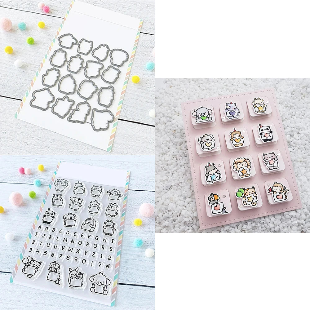 Mini Panda Bunny Koala Animal Outline Metal Cutting Dies Clear Stamps for DIY Easter Day Decor Paper Cards