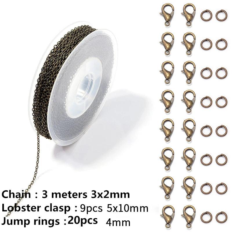 1 Set 3M Iron Cable Chains Link Chains With Jump Rings Lobster Clasps for Making Jewelry DIY Necklace Earring Bracelet Findings