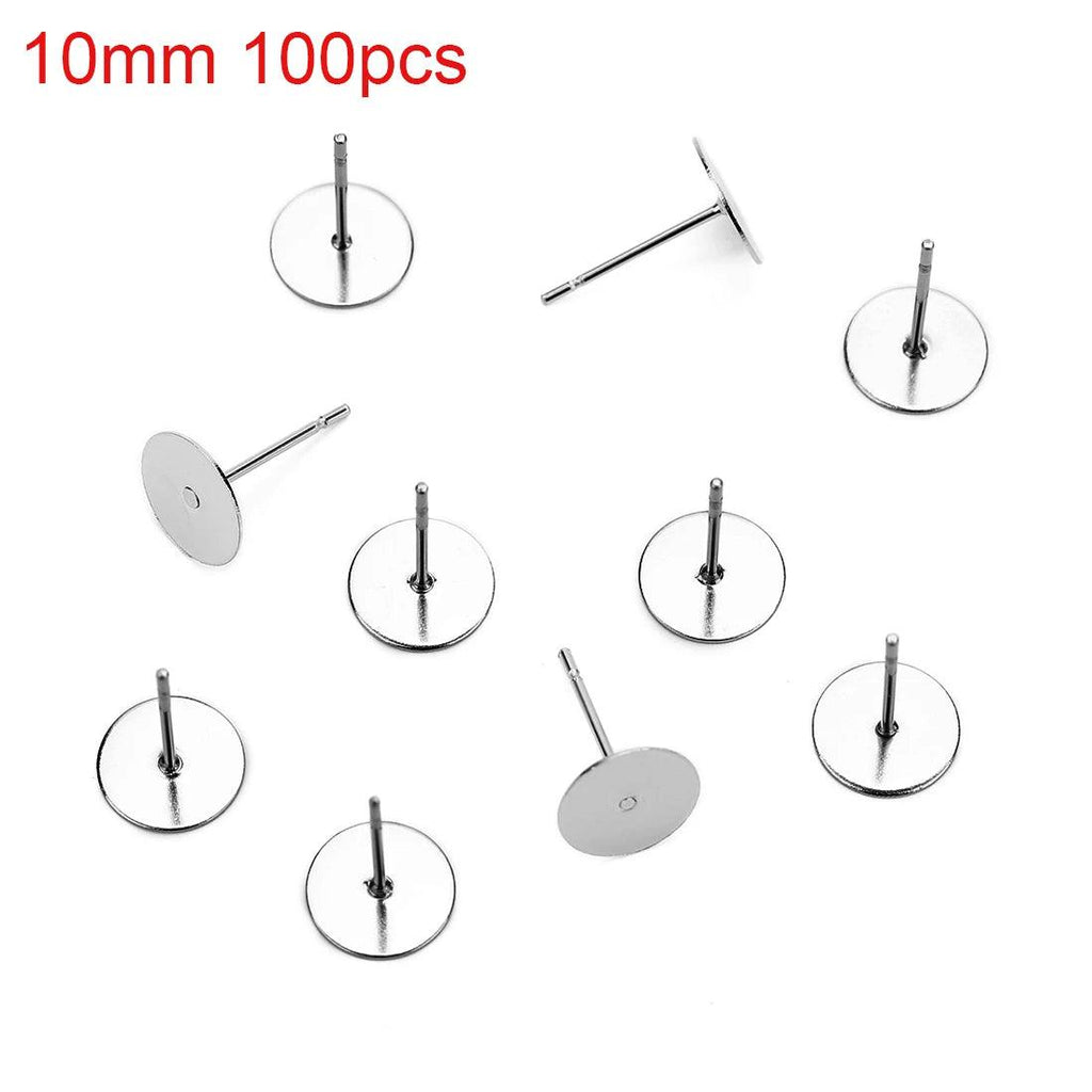 AHKNORMAILCUI 316L Surgical Stainless Steel Earring Post Stud with 3 4 5 6 8mm Glue Pad for DIY Earring Jewelry Components
