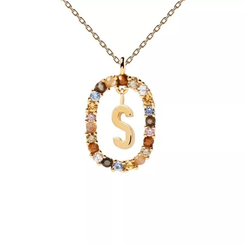 Fashion Hot Creative A-Z Letter Pendant Necklace For Woman Color Jewelry Sweet and Versatile Adjustable Chain Lobster Clasp