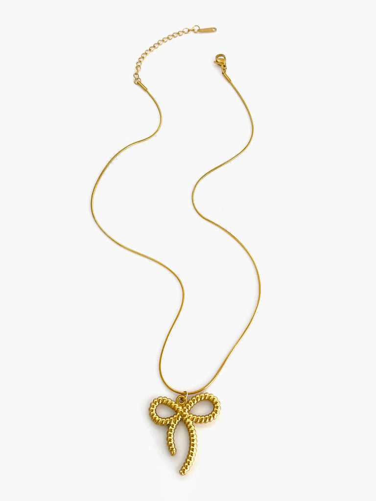 Peri'sbox Classic Elegant Gold Plated Thin Chain Bow Knot Pendant Necklaces for Women Stainless Steel Waterproof Summer Jewelry