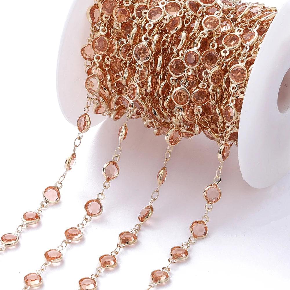 1Meter 6mm Colorful Crystal Beads Beaded Chain Glass Bead Necklace Chain Findings for DIY Bracelet Jewelry Making Supplies