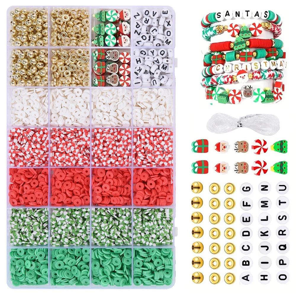 5300 pieces Christmas soft clay beads set, flat round and letter divider beads for DIY jewelry making, bracelets, necklace