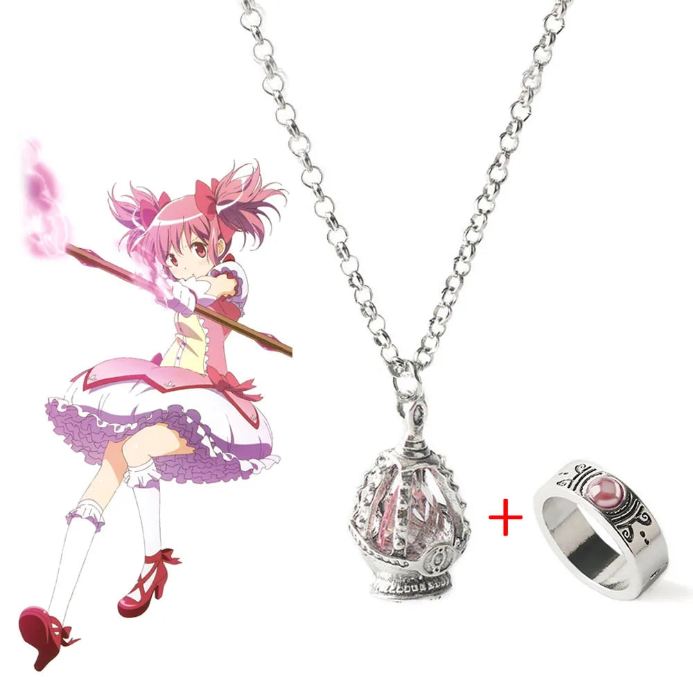 Anime Puella Magi Madoka Magica Cosplay Soul Gem Pendant Necklace Whith Ring set peripheral Jewel wholesale