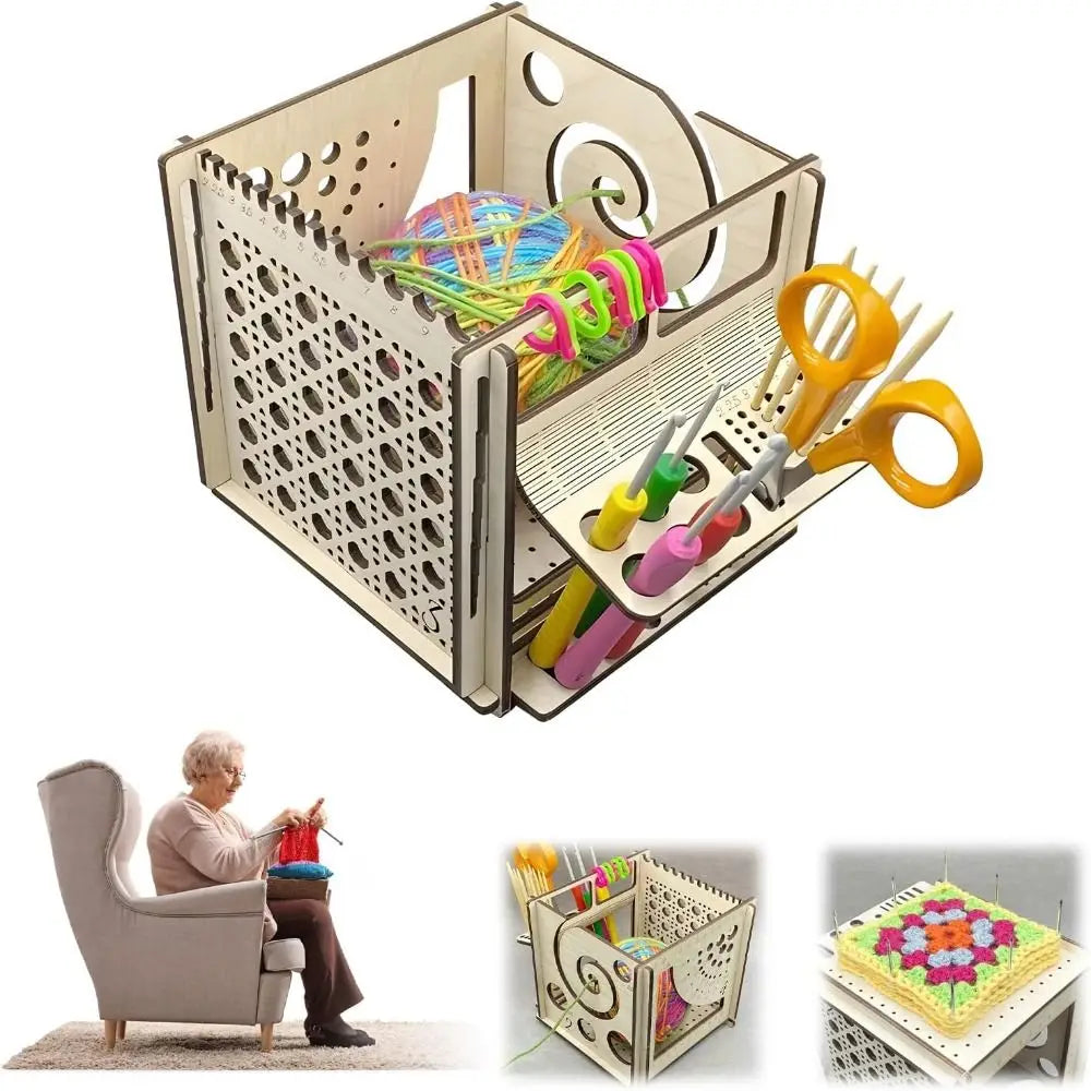 Yarn Storage Box Wooden Yarn Bowl Gift Crochet Lovers All-in-one Knitting Bowl Multifunctional Yarn Storage Organizer