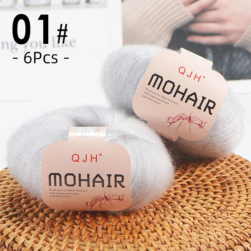 6PCS Soft Mohair Yarn Knitting Angora Yarn for DIY Projects Fluffy Lace Yarn for Sweaters Scarves and Shawls 25g Each