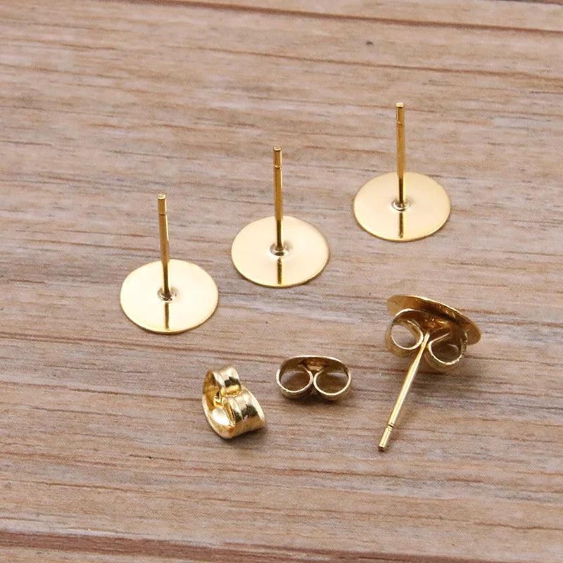 50-100pcs 2 Color Stainless Steel Earring Studs Blank Post Base Pins With Plug Findings Ear Back For DIY Jewelry Making