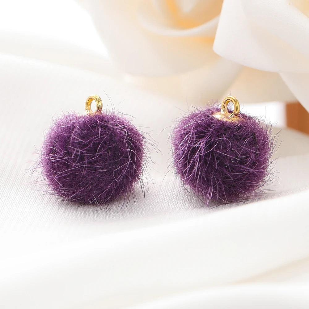 10pcs Plush Fur Covered Ball Beads Charms Pompom Beads Pendant for DIY Necklace Earring Bracelet Pendant Jewelry Making Supplies
