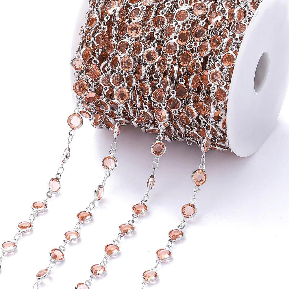 1Meter 6mm Colorful Crystal Beads Beaded Chain Glass Bead Necklace Chain Findings for DIY Bracelet Jewelry Making Supplies