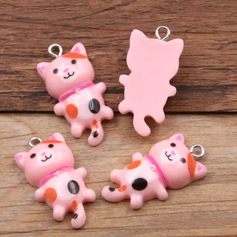 10Pcs 15*29MM 8 Color Kawaii Cat Charms Pendants For Jewelry Making Animal Resin Jewlery Findings DIY Craft