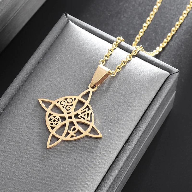 Trendy Witchcraft Witch Knot Necklace Celtic Irish Protection Knot Pendant Men Women Trending Amulets Jewelry Gifts