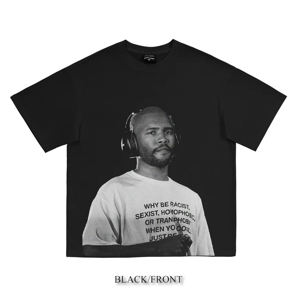 Frank Ocean Hip Hop Black and White Portrait T-Shirt Pure Cotton High Quality Luxury